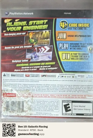 Ben 10: Galactic Racing PlayStation 3, NTSC box back