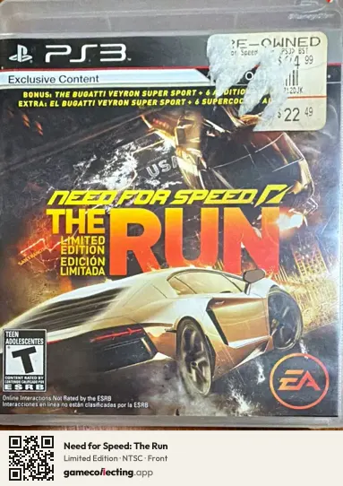 Need for Speed: The Run PlayStation 3, NTSC box front