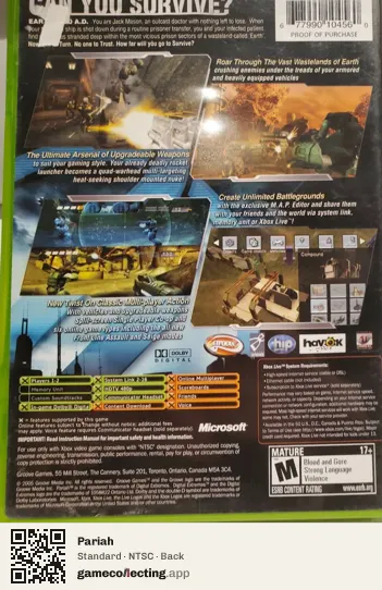 Pariah Xbox, NTSC box back