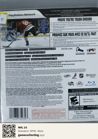 NHL 10 PlayStation 3, NTSC box back