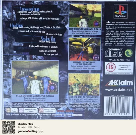 Shadow Man PlayStation, PAL box back