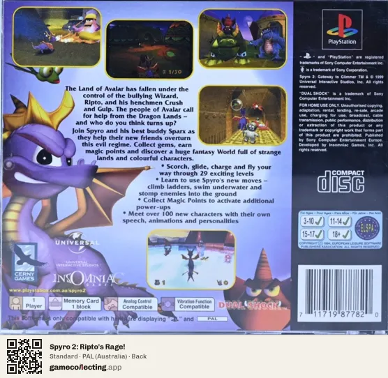 Spyro 2: Ripto's Rage! PlayStation, Australia box back