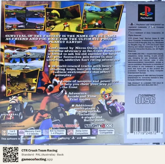 CTR Crash Team Racing PlayStation, Australia box back