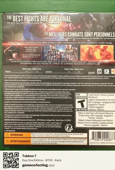 Tekken 7 Xbox One, NTSC box back