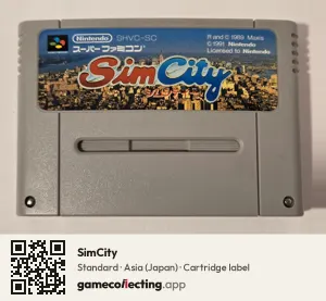 SimCity Super Nintendo Entertainment System, Asia cartridge label