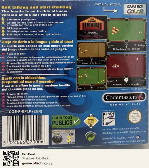 Pro Pool Game Boy Color, PAL box back