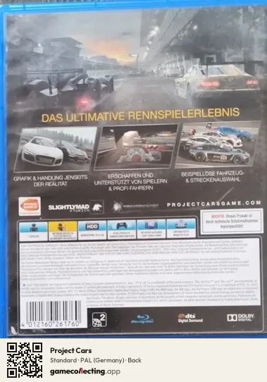 Project Cars PlayStation 4, Germany box back