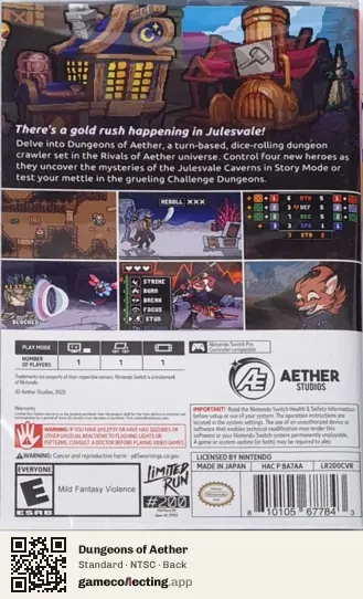 Dungeons of Aether Nintendo Switch, NTSC box back