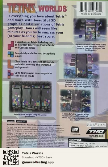 Tetris Worlds Xbox, NTSC box back