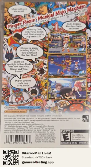 Gitaroo Man Lives! PlayStation Portable, NTSC box back