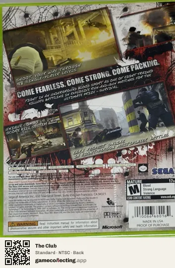 The Club Xbox 360, NTSC box back