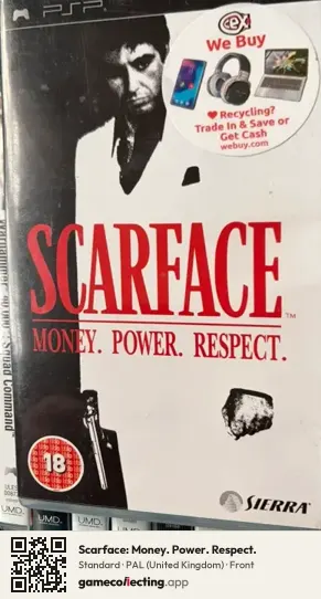 Scarface: Money. Power. Respect. PlayStation Portable, United Kingdom box front