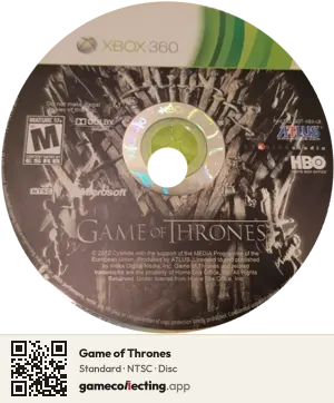 Game of Thrones Xbox 360, NTSC disc