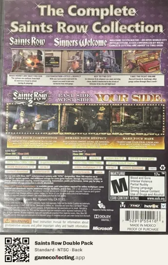 Saints Row Double Pack Xbox 360, NTSC box back