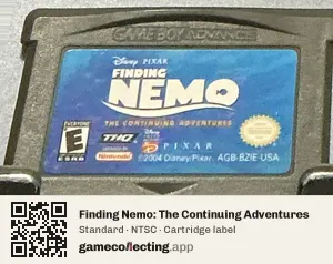 Finding Nemo: The Continuing Adventures Game Boy Advance, NTSC cartridge label