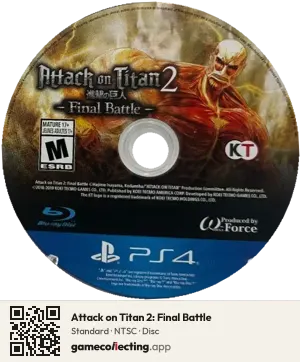 Attack on Titan 2: Final Battle PlayStation 4, NTSC disc