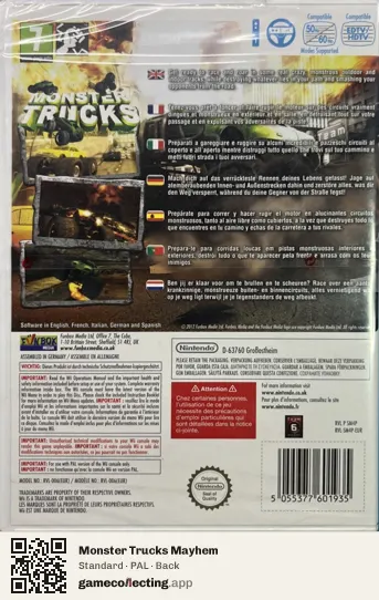 Monster Trucks Mayhem Nintendo Wii, PAL box back