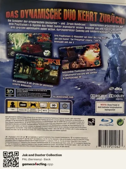 Jak and Daxter Collection PlayStation 3, Germany box back