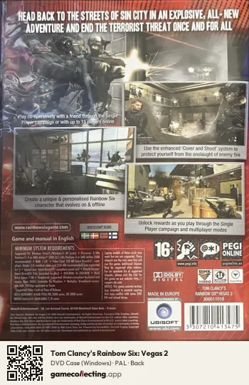 Tom Clancy's Rainbow Six: Vegas 2 Computer, PAL box back