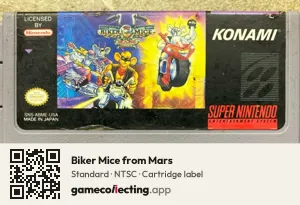 Biker Mice from Mars Super Nintendo Entertainment System, NTSC cartridge label