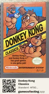 Donkey Kong Classics Nintendo Entertainment System, NTSC cartridge label