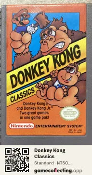 Donkey Kong Classics Nintendo Entertainment System, NTSC cartridge label