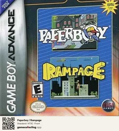 Paperboy / Rampage Game Boy Advance, NTSC box front