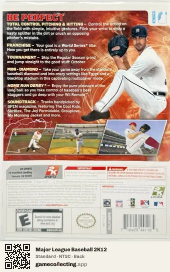 Major League Baseball 2K12 Nintendo Wii, NTSC box back