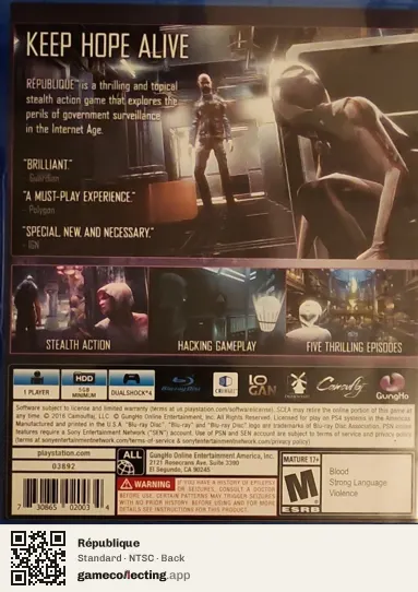 République PlayStation 4, NTSC box back