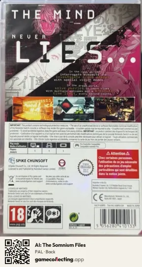 AI: The Somnium Files Nintendo Switch, PAL box back