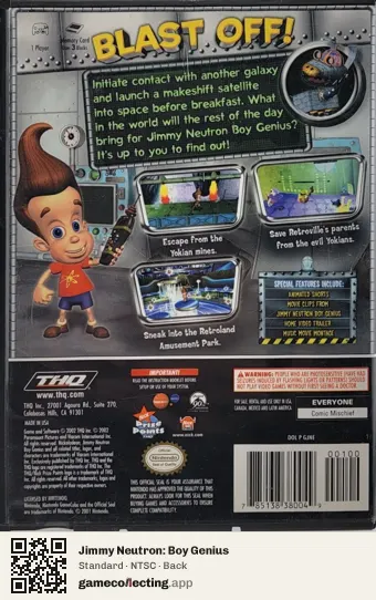 Jimmy Neutron: Boy Genius Nintendo GameCube, NTSC box back