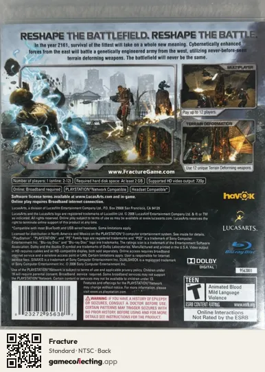 Fracture PlayStation 3, NTSC box back