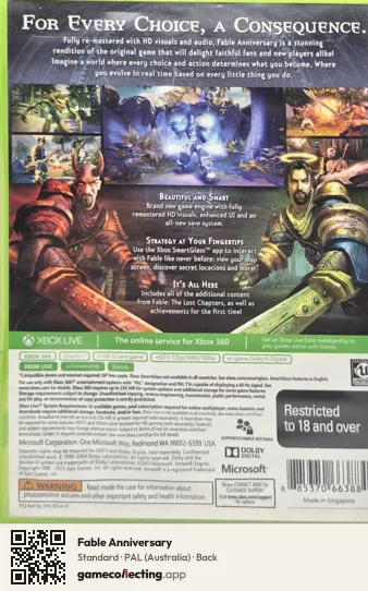 Fable Anniversary Xbox 360, Australia box back