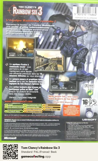 Tom Clancy's Rainbow Six 3 Xbox, France box back