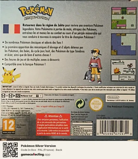 Pokémon Silver Version Nintendo 3DS, France box back
