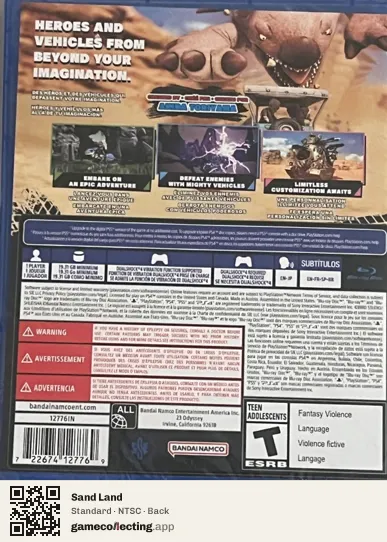 Sand Land PlayStation 4, NTSC box back
