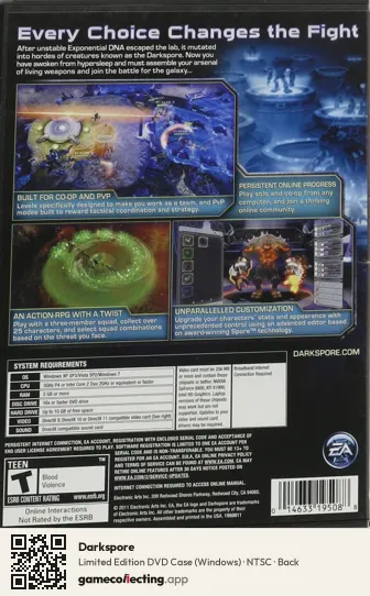 Darkspore Computer, NTSC box back