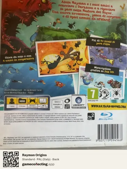Rayman Origins PlayStation 3, Italy box back