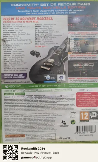 Rocksmith 2014 Xbox 360, France box back