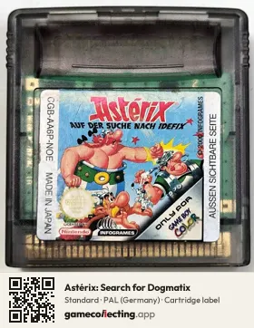 Astérix: Search for Dogmatix Game Boy Color, PAL cartridge label