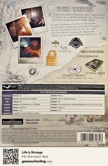 Life Is Strange Computer, Germany box back