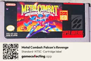 Metal Combat: Falcon's Revenge Super Nintendo Entertainment System, NTSC cartridge label