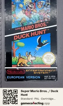 Super Mario Bros. / Duck Hunt Nintendo Entertainment System, PAL cartridge label