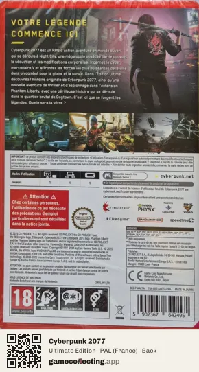 Cyberpunk 2077 Nintendo Switch 2, France box back