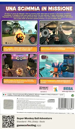 Super Monkey Ball Adventure PlayStation 2, Italy box back