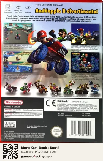 Mario Kart: Double Dash!! Nintendo GameCube, Italy box back
