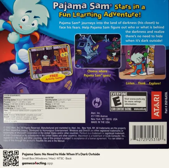Pajama Sam: No Need to Hide When It's Dark Outside Computer, NTSC box back