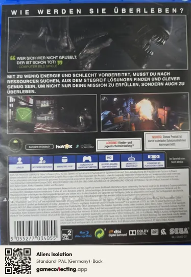 Alien: Isolation PlayStation 4, Germany box back