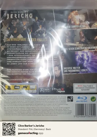 Clive Barker's Jericho PlayStation 3, Germany box back