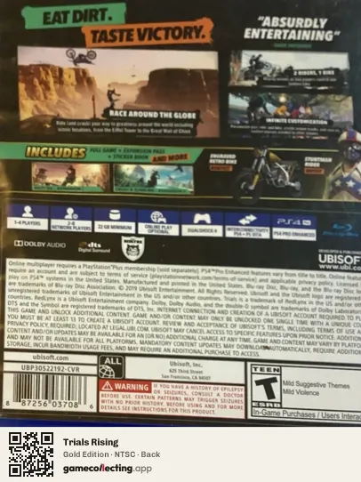 Trials Rising PlayStation 4, NTSC box back